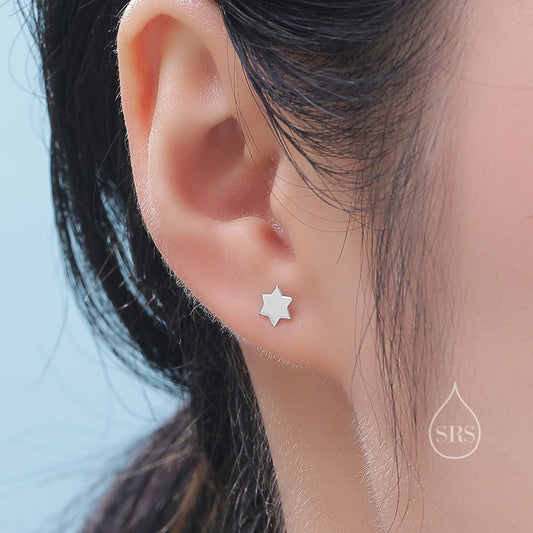 Sterling Silver Minimalist Star of David Star Stud Earrings,  Silver, Gold or Rose Gold, Simple Star Earrings,  Dainty Star Earrings