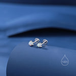 White Opal Internally Threaded Flat Back /Screw back/ Stud Earrings in Sterling Silver, Silver or Gold, Opal Three Prong Earrings