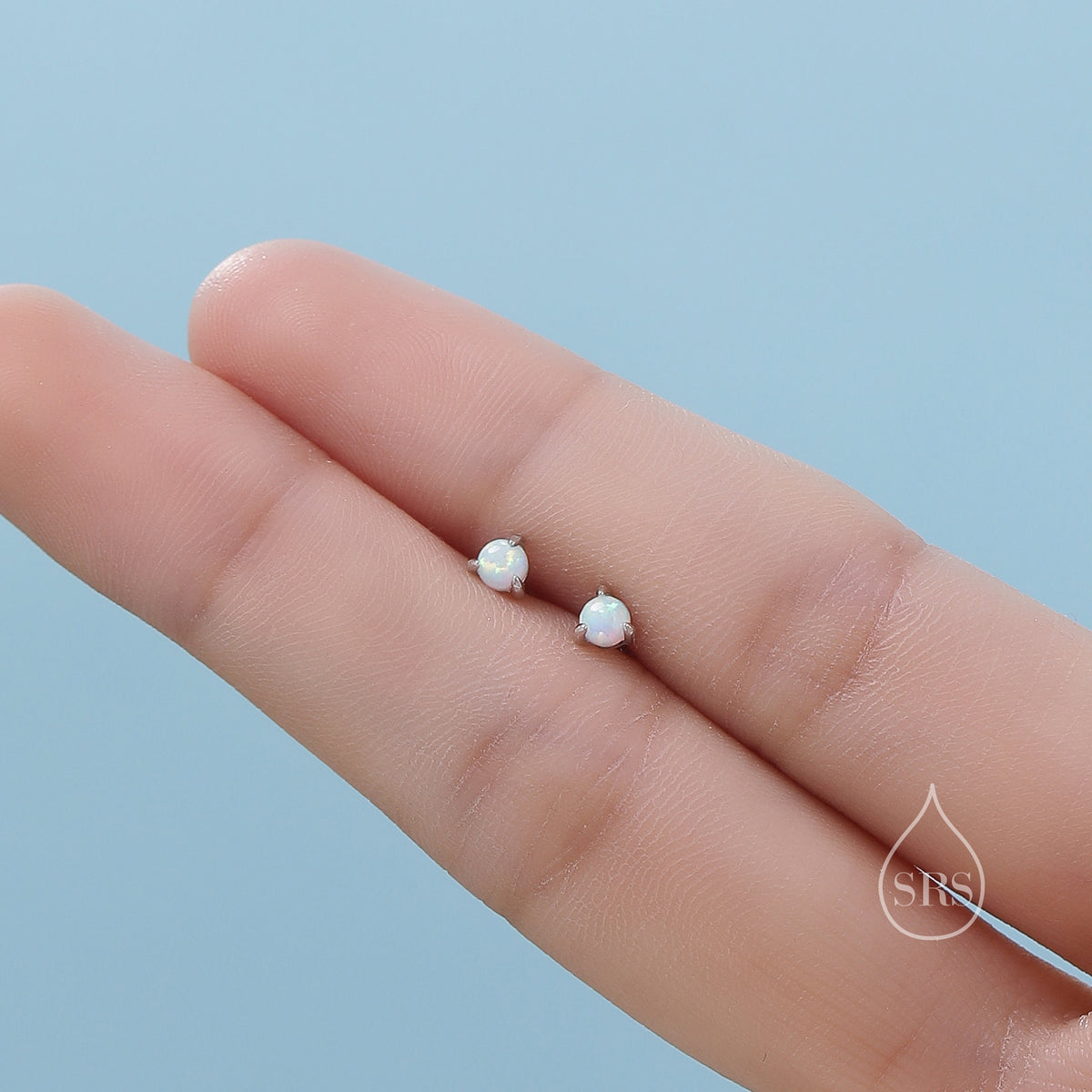 White Opal Internally Threaded Flat Back /Screw back/ Stud Earrings in Sterling Silver, Silver or Gold, Opal Three Prong Earrings