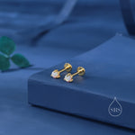 White Opal Internally Threaded Flat Back /Screw back/ Stud Earrings in Sterling Silver, Silver or Gold, Opal Three Prong Earrings