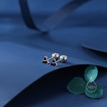 Tiny Black CZ Trio Screw Back Earrings in Sterling Silver, Three CZ Earrings, Simple and Minimalist, Geometric and Discreet, Black Screwback