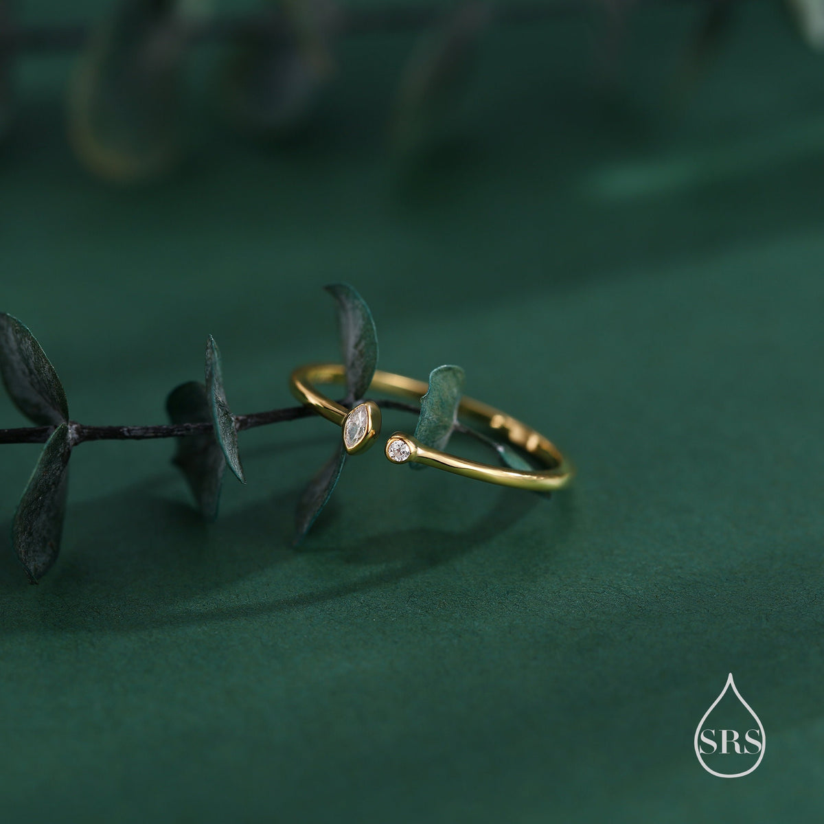 CZ Marquise Open Ring in Sterling Silver, Silver or Gold, Adjustable, Geometric Minimalist CZ Ring