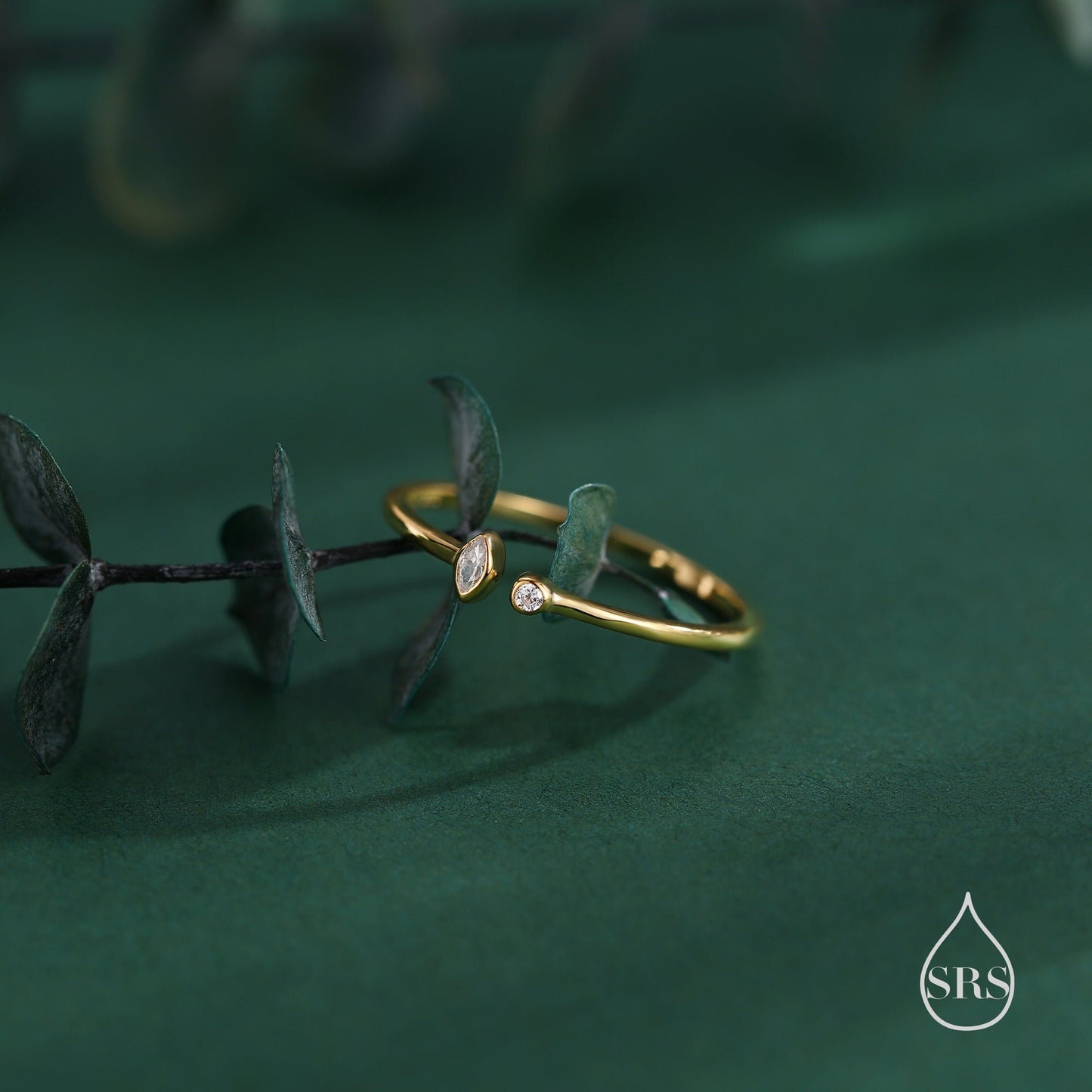 CZ Marquise Open Ring in Sterling Silver, Silver or Gold, Adjustable, Geometric Minimalist CZ Ring