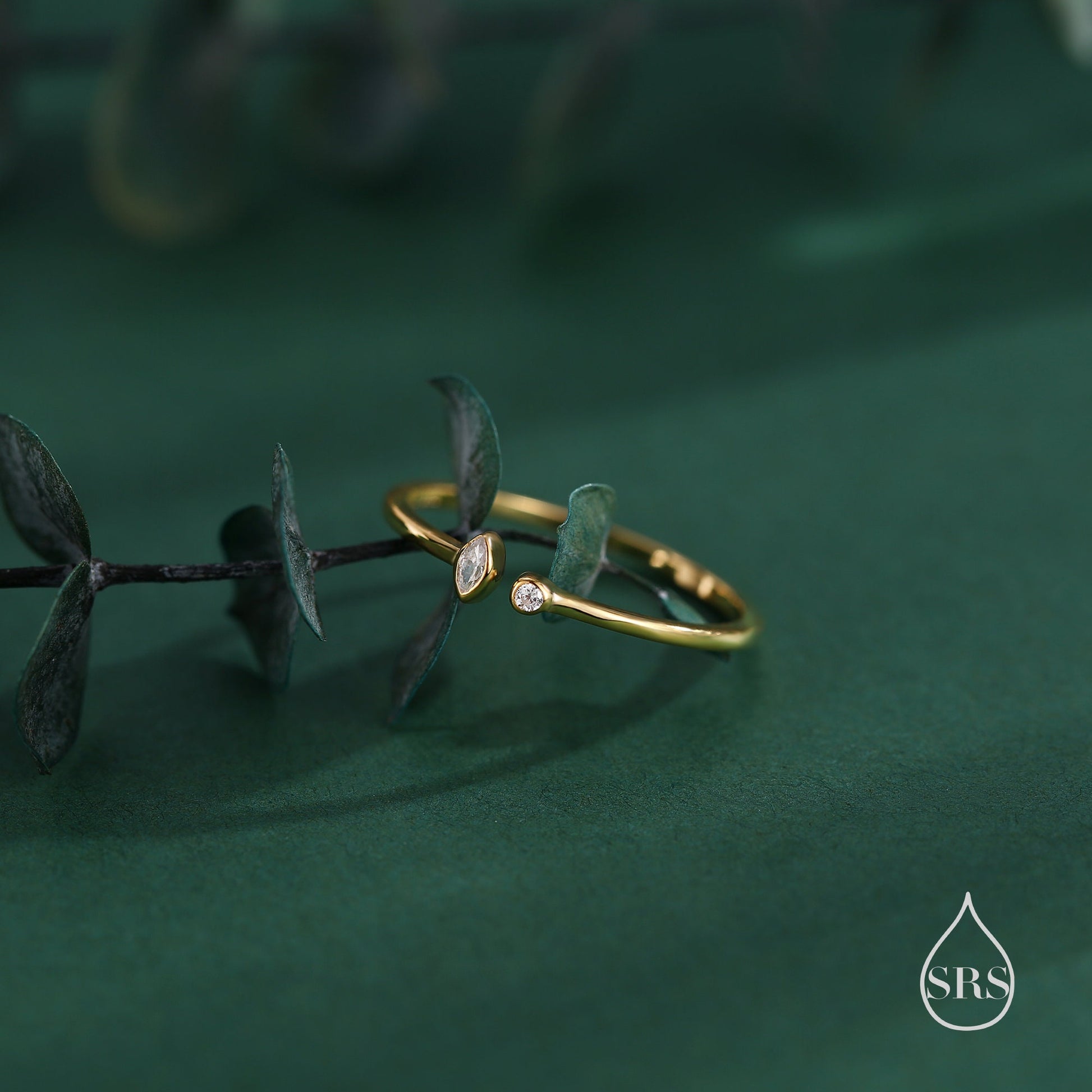 CZ Marquise Open Ring in Sterling Silver, Silver or Gold, Adjustable, Geometric Minimalist CZ Ring