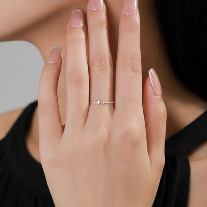 CZ Marquise Open Ring in Sterling Silver, Silver or Gold, Adjustable, Geometric Minimalist CZ Ring