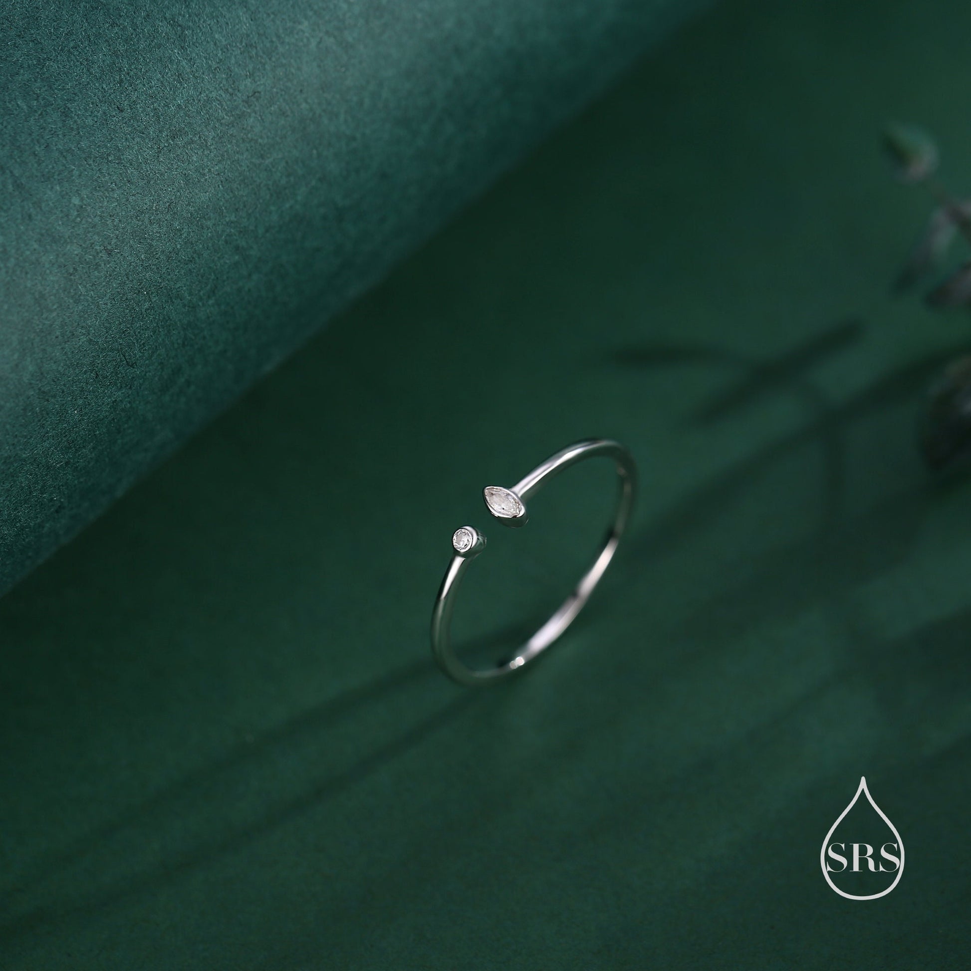 CZ Marquise Open Ring in Sterling Silver, Silver or Gold, Adjustable, Geometric Minimalist CZ Ring