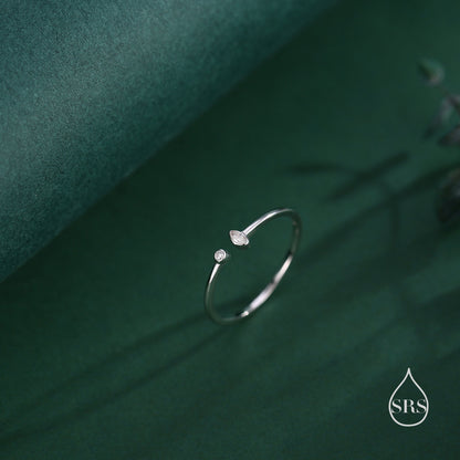 CZ Marquise Open Ring in Sterling Silver, Silver or Gold, Adjustable, Geometric Minimalist CZ Ring