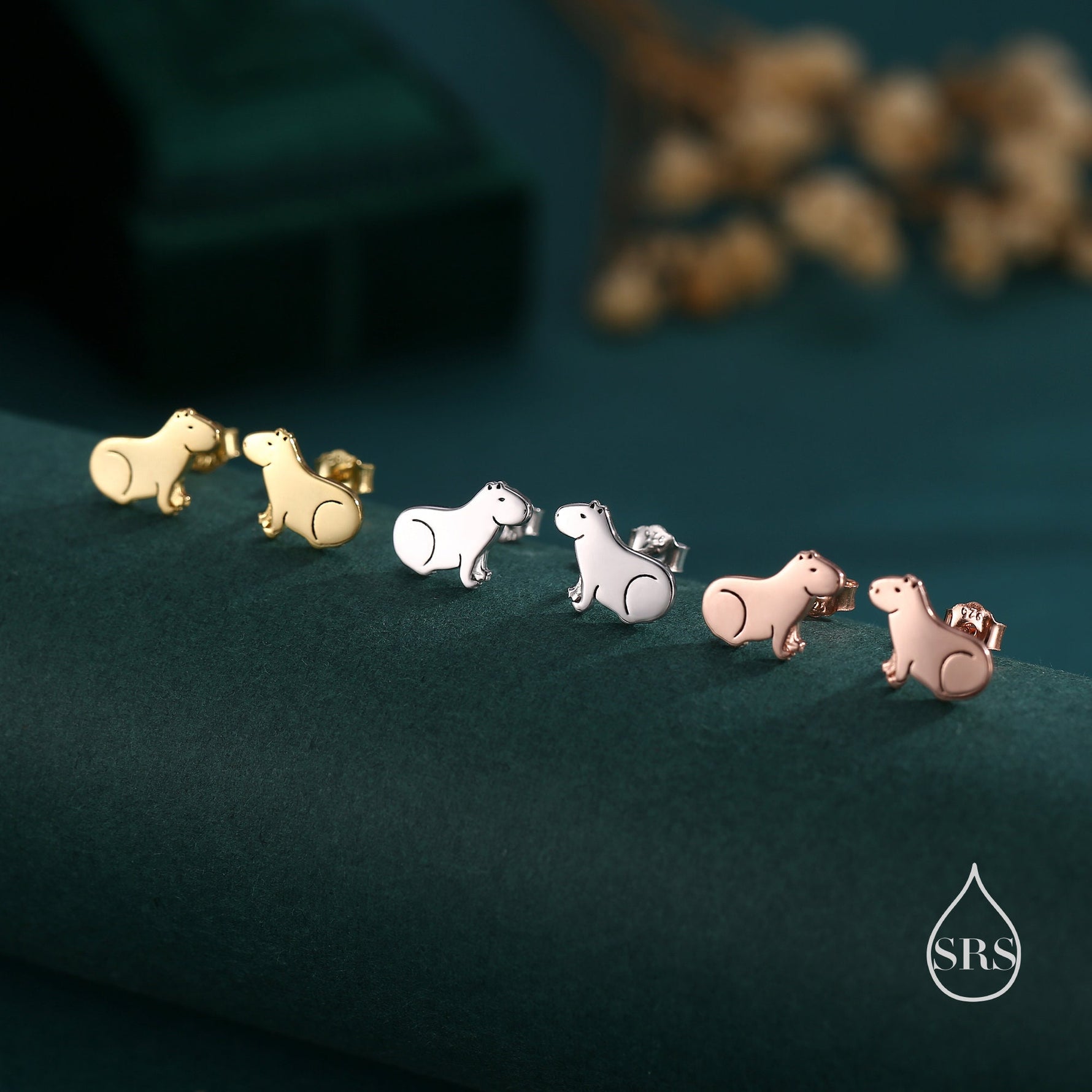 Chilling Capybara Stud Earrings in Sterling Silver - Silver, Gold or Rose Gold - Cute Animal Earrings - Pantanal Animal - Fun, Whimsical