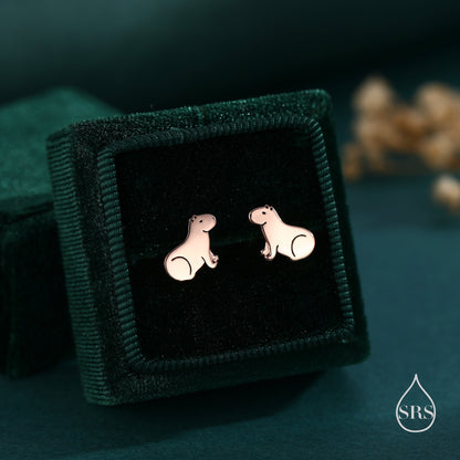 Chilling Capybara Stud Earrings in Sterling Silver - Silver, Gold or Rose Gold - Cute Animal Earrings  - Pantanal Animal - Fun, Whimsical