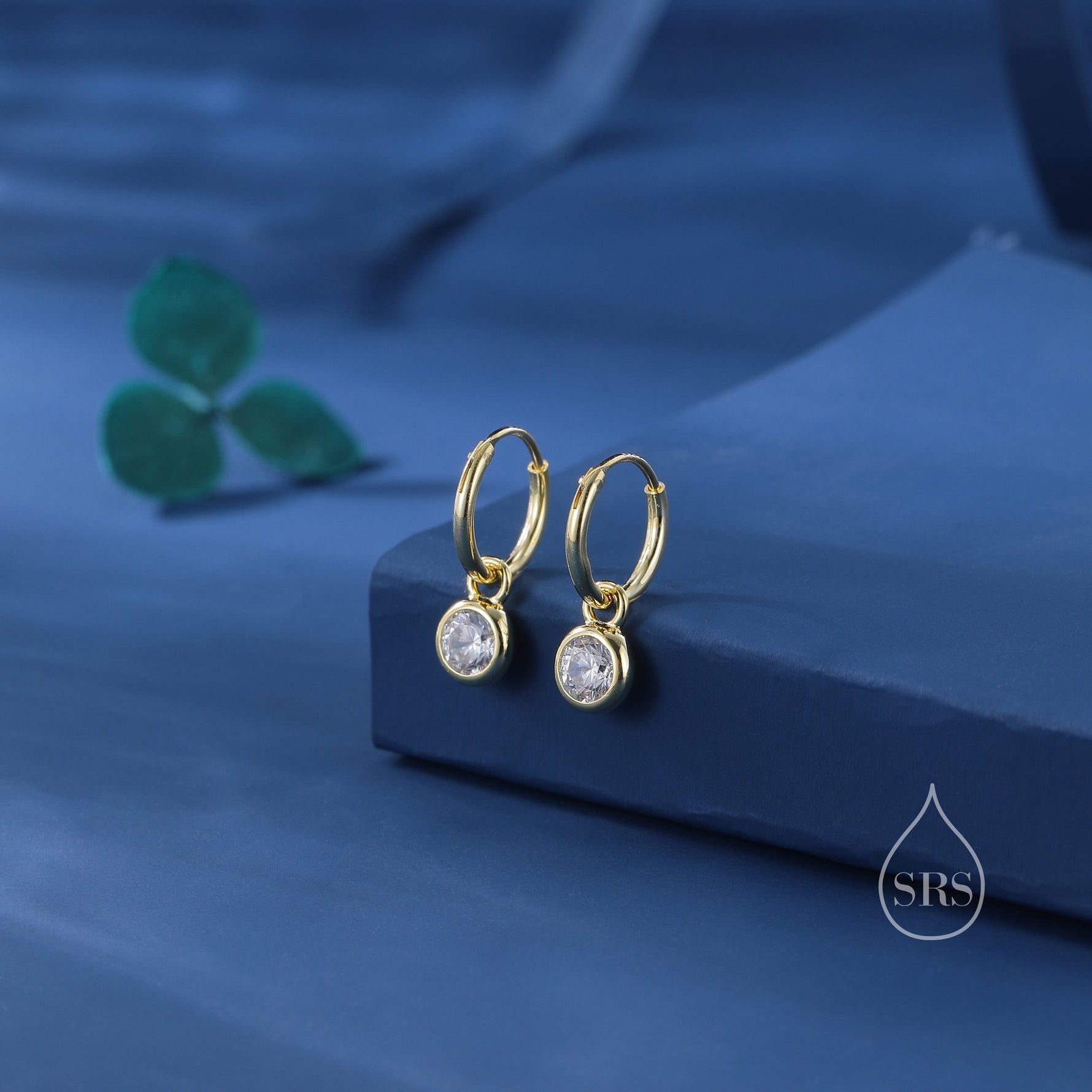 Dangle CZ Huggie Hoop Earrings in Sterling Silver with Sleeper Hoops, Detachable, Silver or Gold or Rose Gold, CZ Skinny Hoops