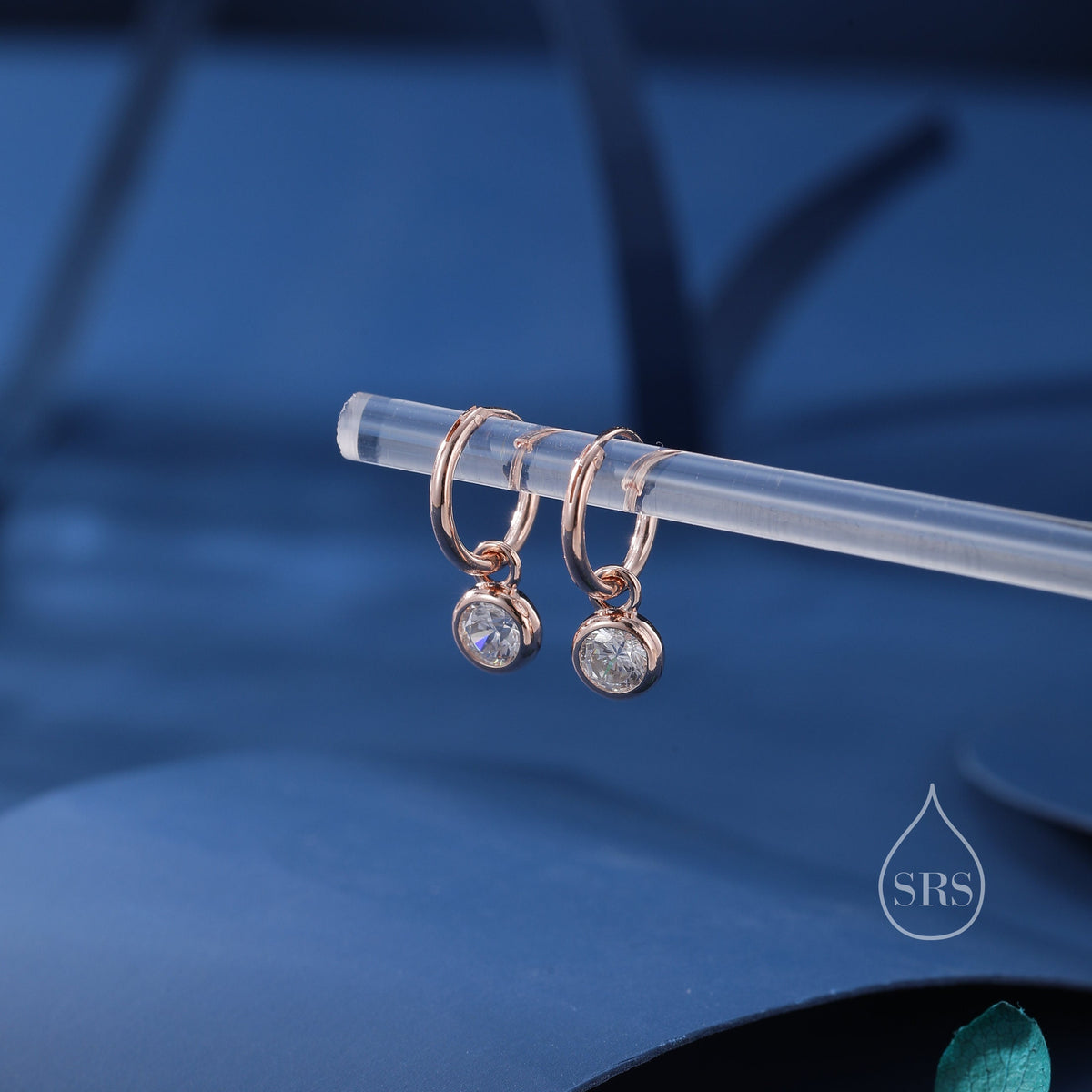 Dangle CZ Huggie Hoop Earrings in Sterling Silver with Sleeper Hoops, Detachable, Silver or Gold or Rose Gold, CZ Skinny Hoops