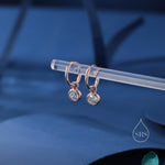 Dangle CZ Huggie Hoop Earrings in Sterling Silver with Sleeper Hoops, Detachable, Silver or Gold or Rose Gold, CZ Skinny Hoops