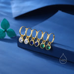 Emerald Green CZ Huggie Hoop Earrings in Sterling Silver with Sleeper Hoops, Detachable, Silver or Gold or Rose Gold, CZ Skinny Hoops