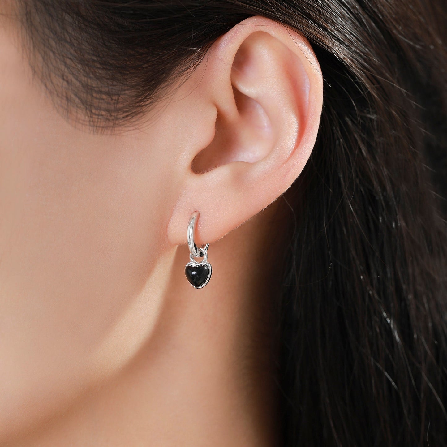 Opal/Onyx Heart Charms for Huggie Hoops, Detachable Genuine Onyx Heart Charms, Lab Created White/Blue Opal Charms for Hoops, Red/ Black Onyx