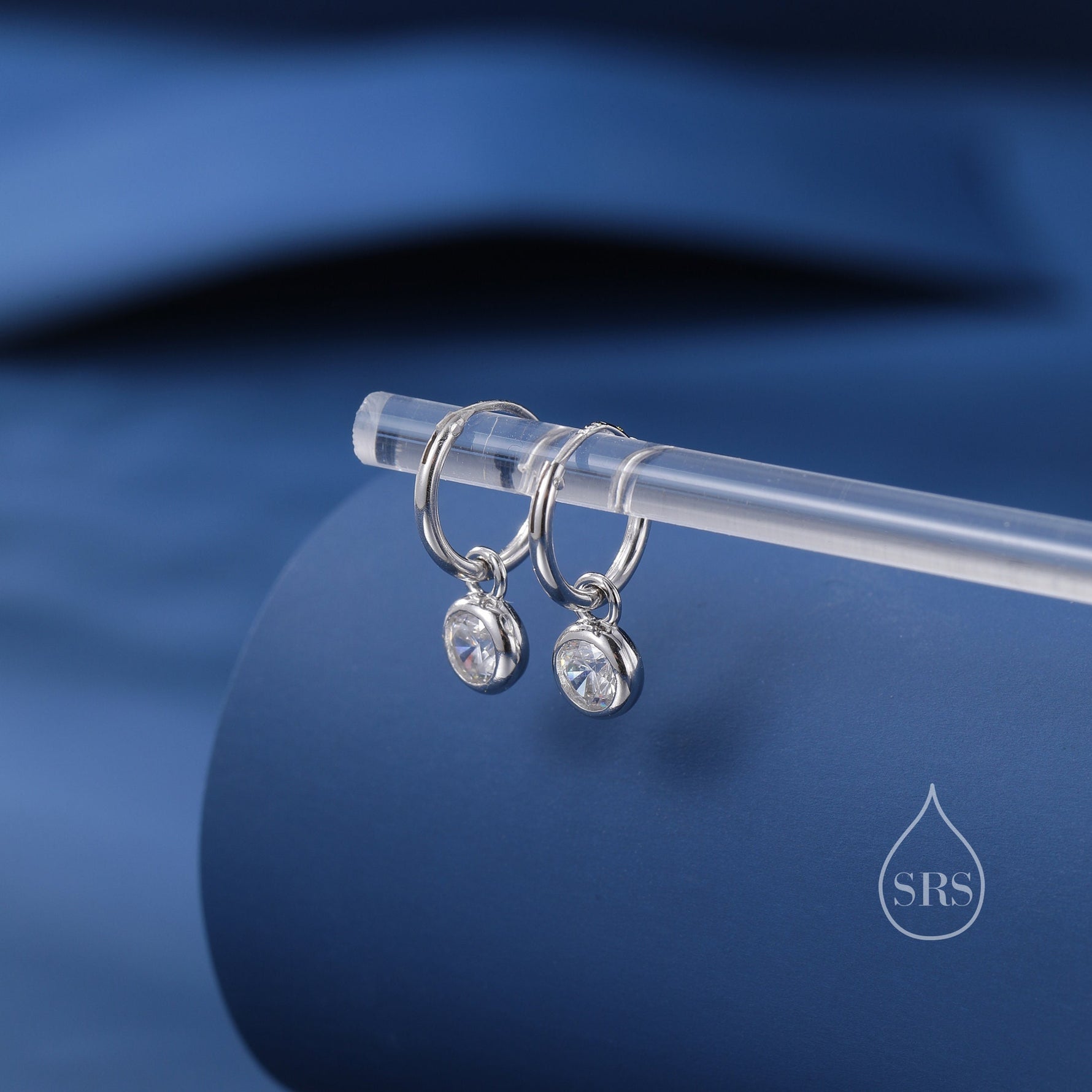Dangle CZ Huggie Hoop Earrings in Sterling Silver with Sleeper Hoops, Detachable, Silver or Gold or Rose Gold, CZ Skinny Hoops