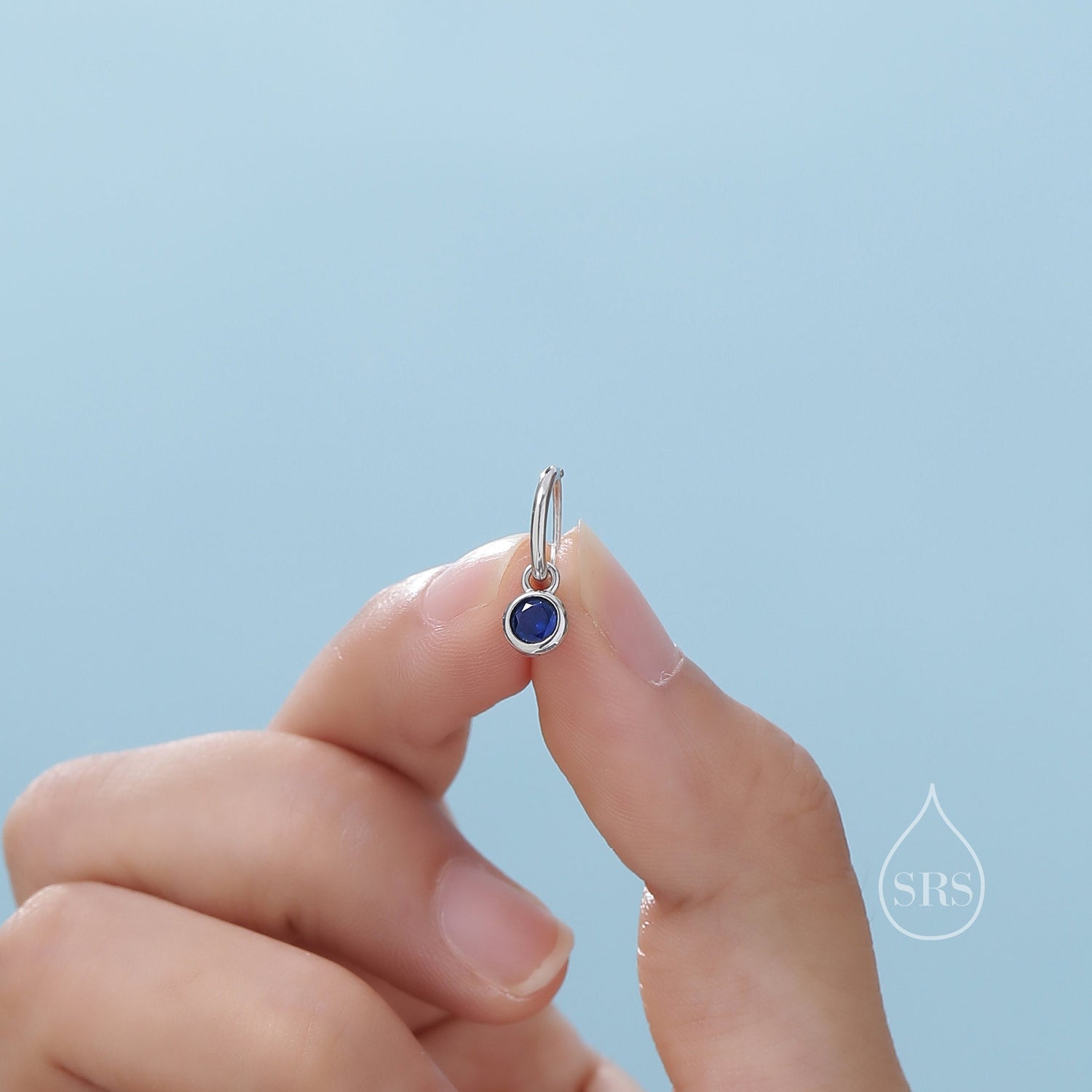 Sapphire Blue CZ Huggie Hoop Earrings in Sterling Silver with Sleeper Hoops, Detachable, Silver or Gold or Rose Gold,  CZ Skinny Hoops