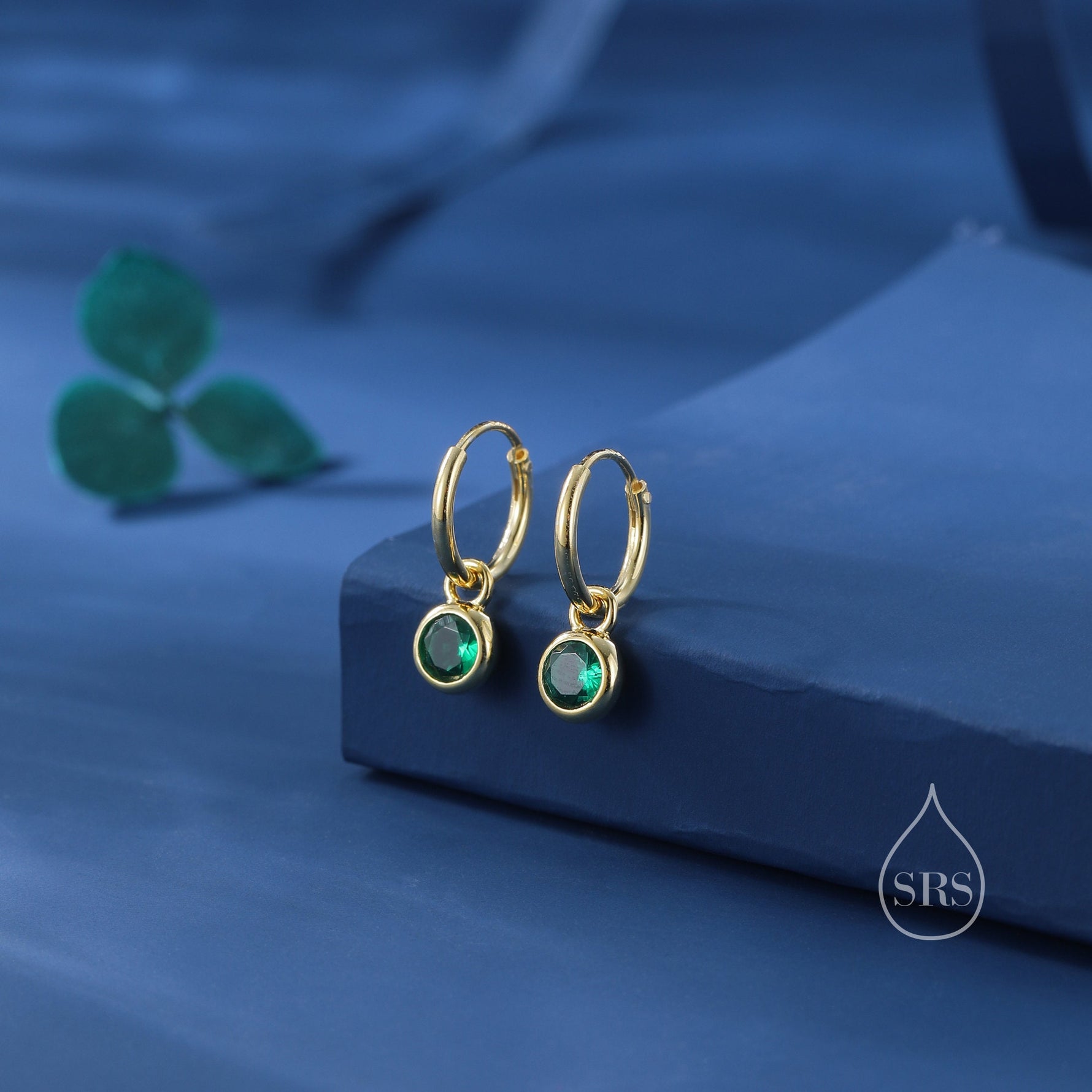 Emerald Green CZ Huggie Hoop Earrings in Sterling Silver with Sleeper Hoops, Detachable, Silver or Gold or Rose Gold, CZ Skinny Hoops