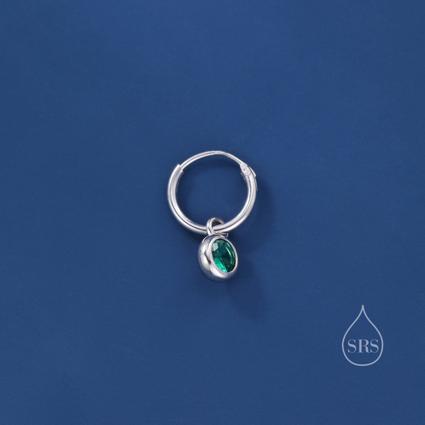 Emerald Green CZ Huggie Hoop Earrings in Sterling Silver with Sleeper Hoops, Detachable, Silver or Gold or Rose Gold,  CZ Skinny Hoops