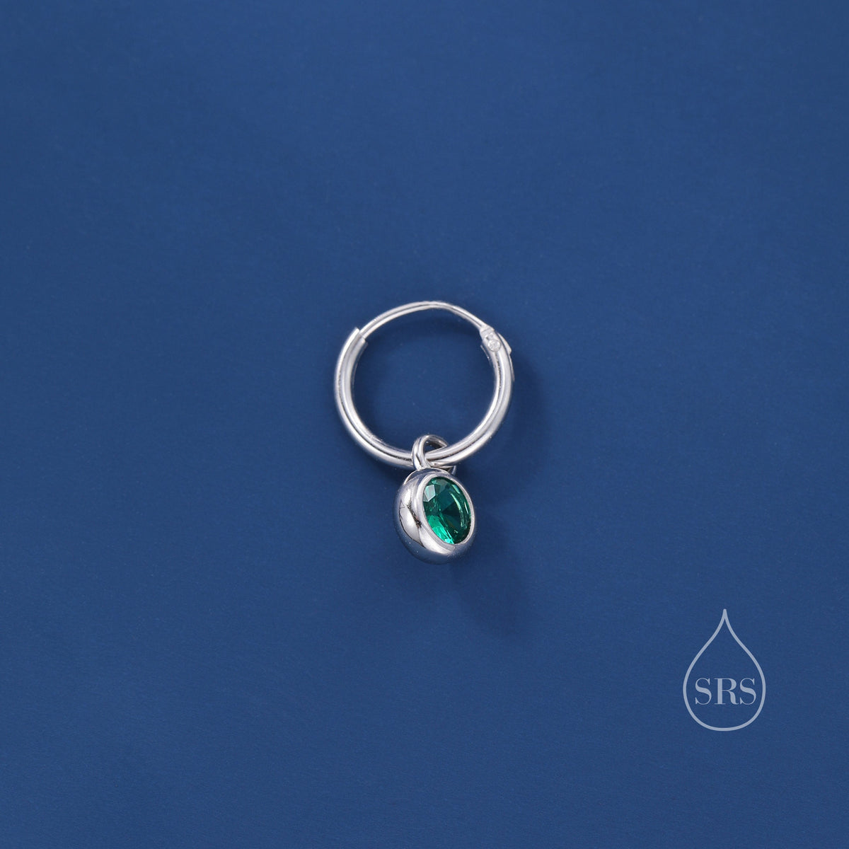 Emerald Green CZ Huggie Hoop Earrings in Sterling Silver with Sleeper Hoops, Detachable, Silver or Gold or Rose Gold, CZ Skinny Hoops
