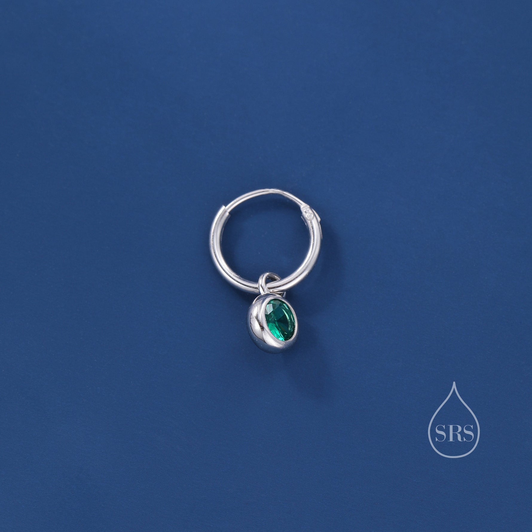 Emerald Green CZ Huggie Hoop Earrings in Sterling Silver with Sleeper Hoops, Detachable, Silver or Gold or Rose Gold, CZ Skinny Hoops