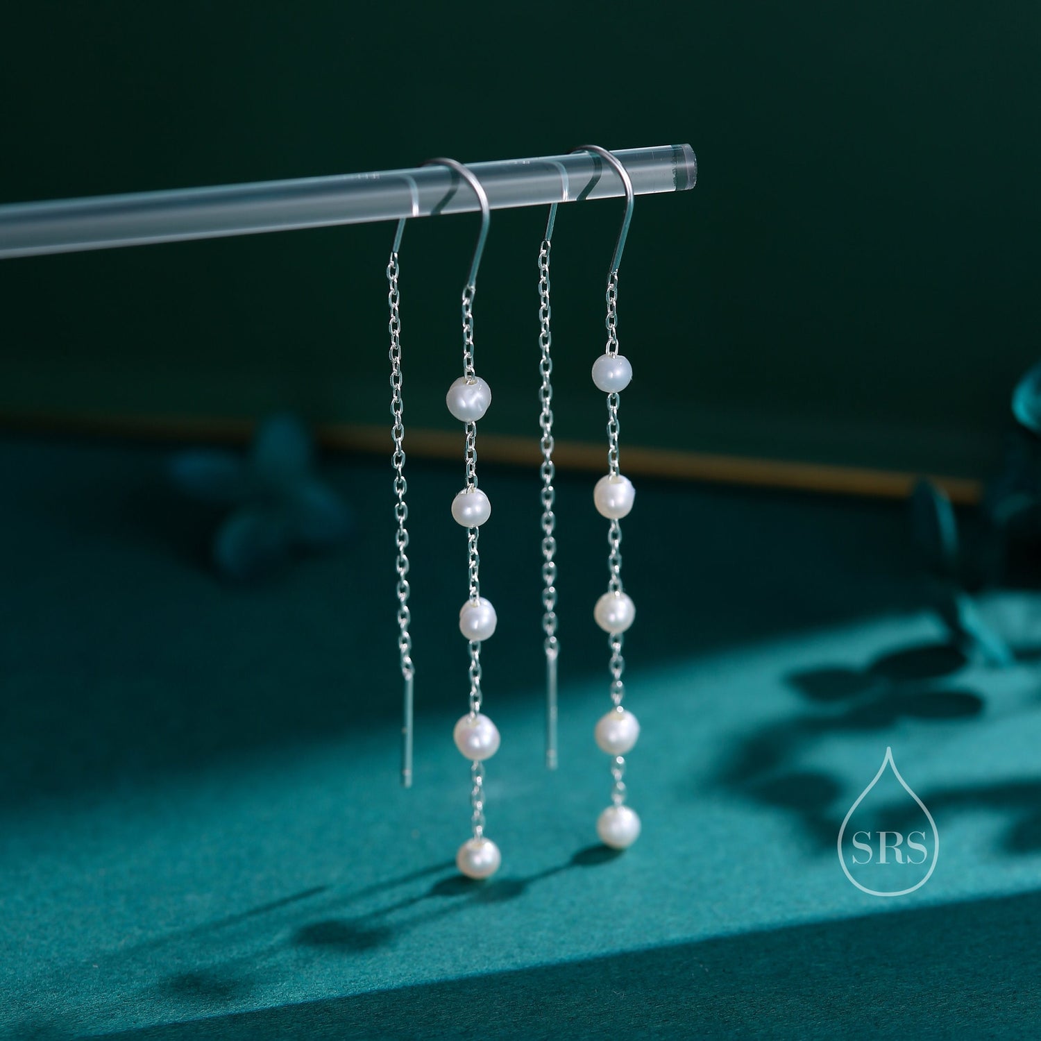 Genuine Freshwater Pearl U Shape Threader Earrings in Sterling Silver, Natural Pearl, Silver or Gold Finish Ear Threaders, Long Threaders,