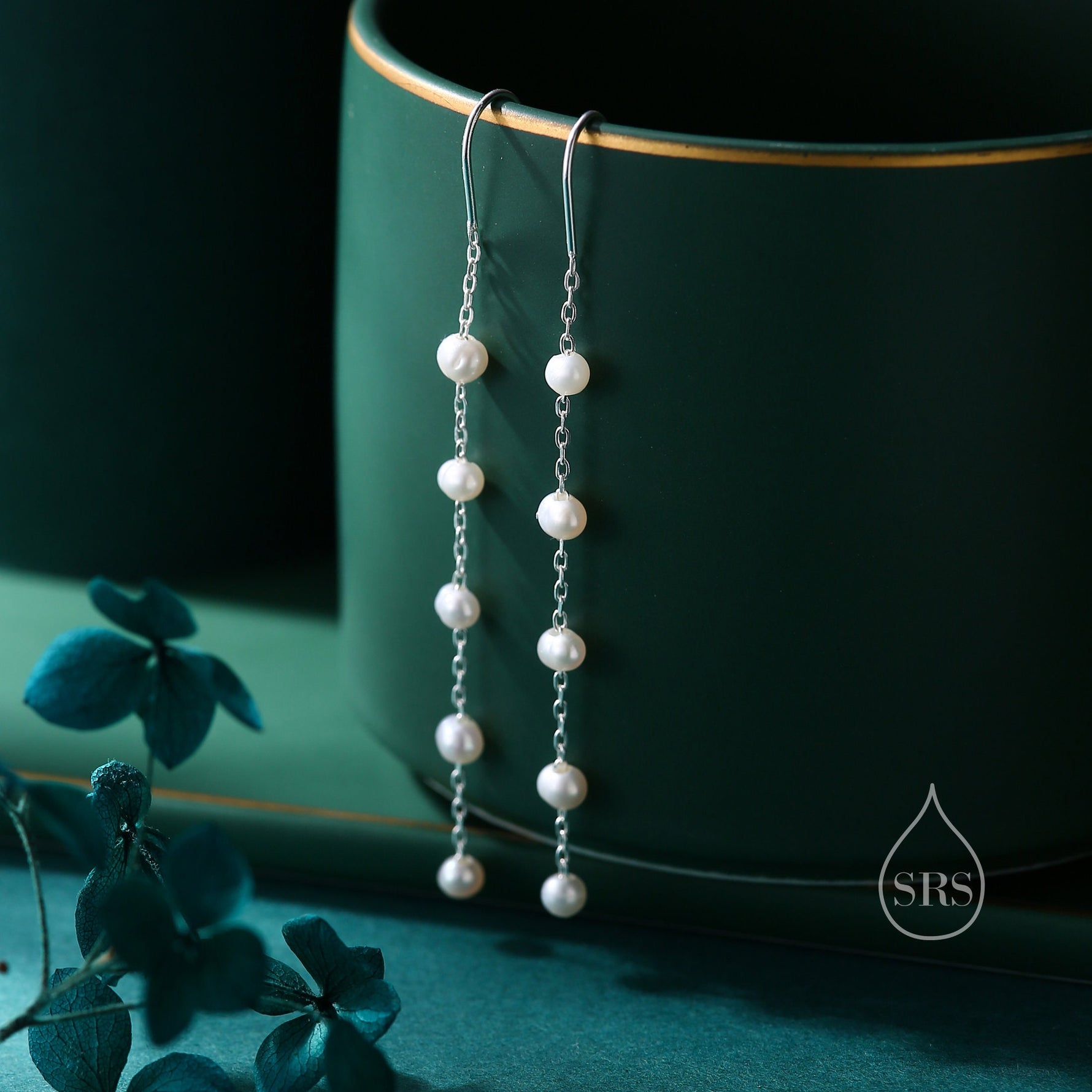 Genuine Freshwater Pearl U Shape Threader Earrings in Sterling Silver, Natural Pearl, Silver or Gold Finish Ear Threaders, Long Threaders,