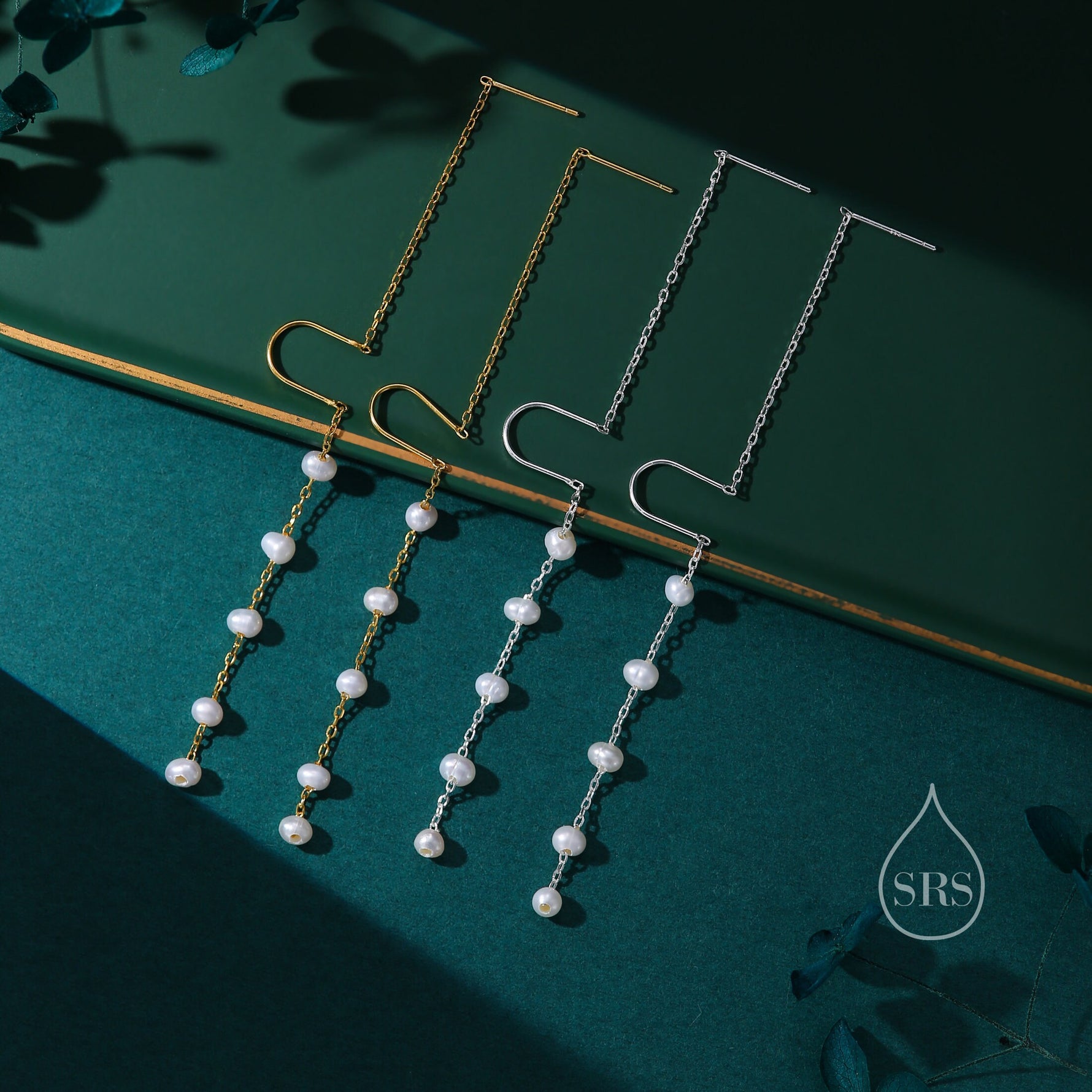 Genuine Freshwater Pearl U Shape Threader Earrings in Sterling Silver, Natural Pearl, Silver or Gold Finish Ear Threaders, Long Threaders,