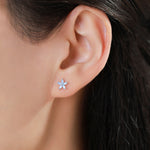 Opal Blue CZ Flower 16G Internally Threaded Flat Back Earrings in Sterling Silver