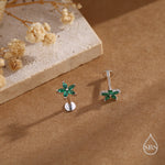 Emerald Green CZ Flower Internally Threaded Flat Back Earrings in Sterling Silver