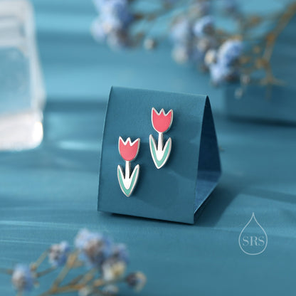 Enamel Tulip Flower Stud Earrings in Sterling Silver, Available in Three Colours, Flower Earrings, Tulip Earrings