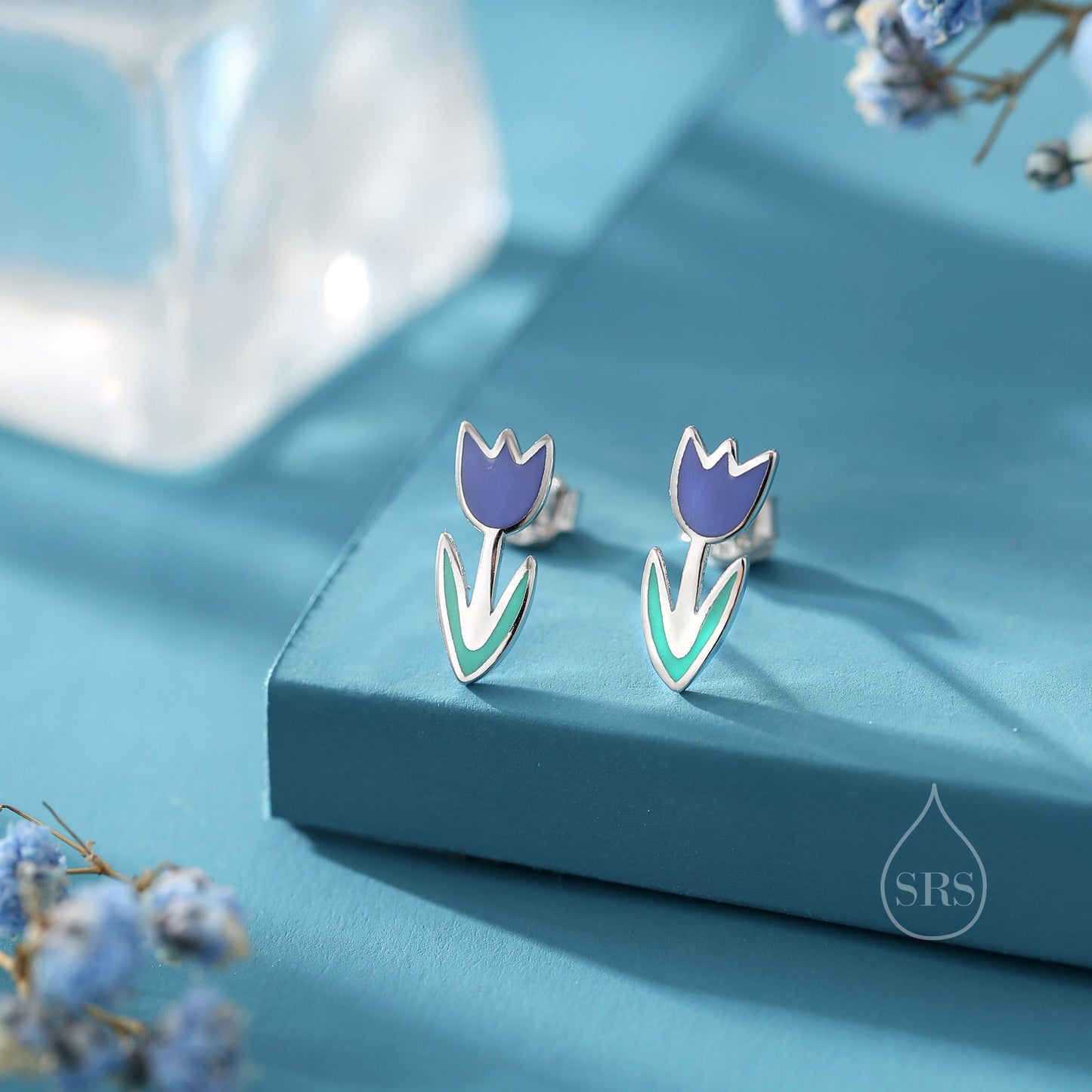 Enamel Tulip Flower Stud Earrings in Sterling Silver, Available in Three Colours, Flower Earrings, Tulip Earrings