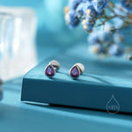 Purple CZ Droplet 16G Internally Threaded Flat Back Earrings in Sterling Silver