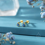 Sapphire Blue CZ Droplet 16G Internally Threaded Flat Back Earrings in Sterling Silver