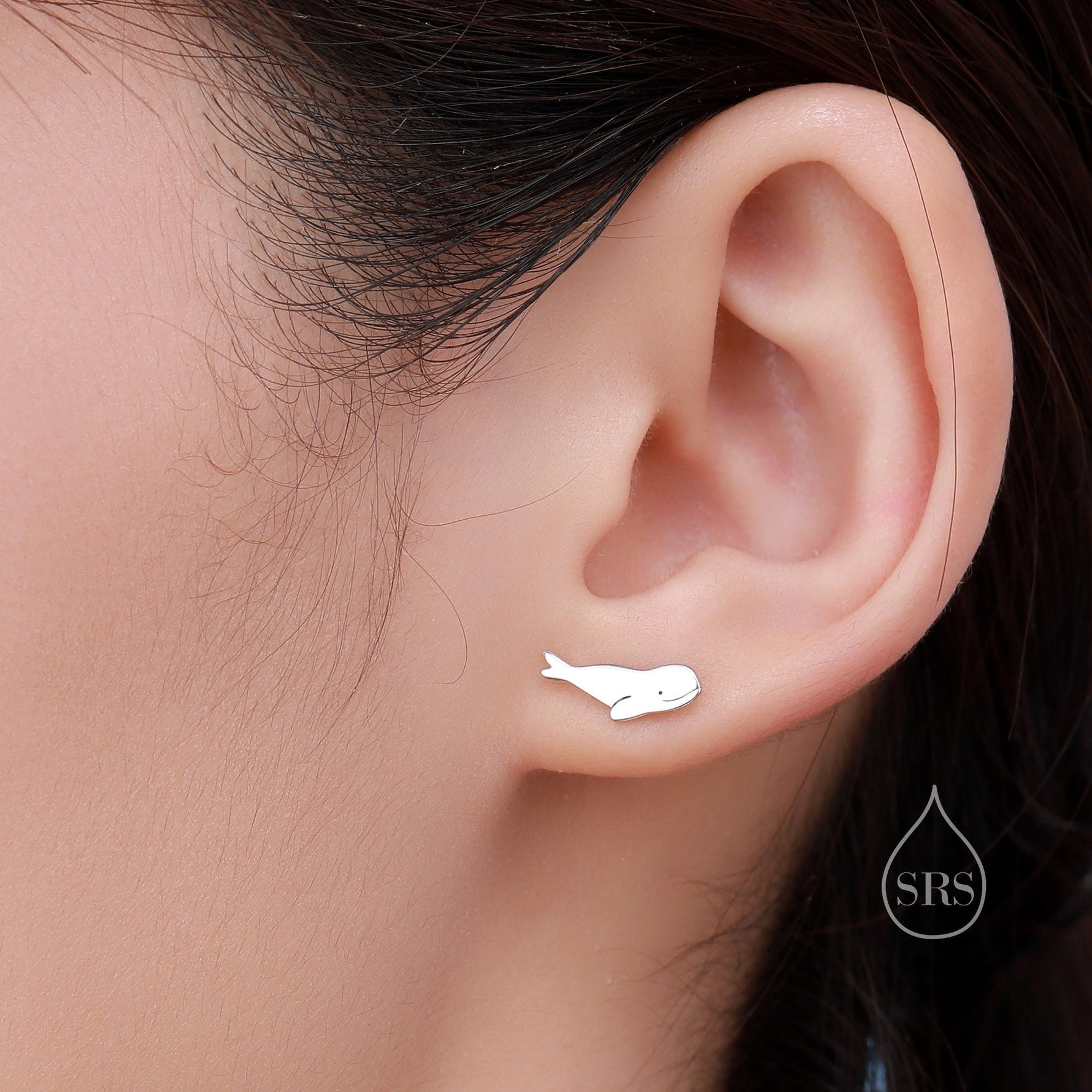 Beluga Whale Stud Earrings in Sterling Silver, Whale Fish Earrings, Tiny Fish Earrings, Whale Earrings