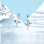 Sterling Silver Manta Ray Fish Drop Hook Earrings with Blue CZ, Stingray Dangle Hoop Earrings, Dainty Fish Dangle Earrings
