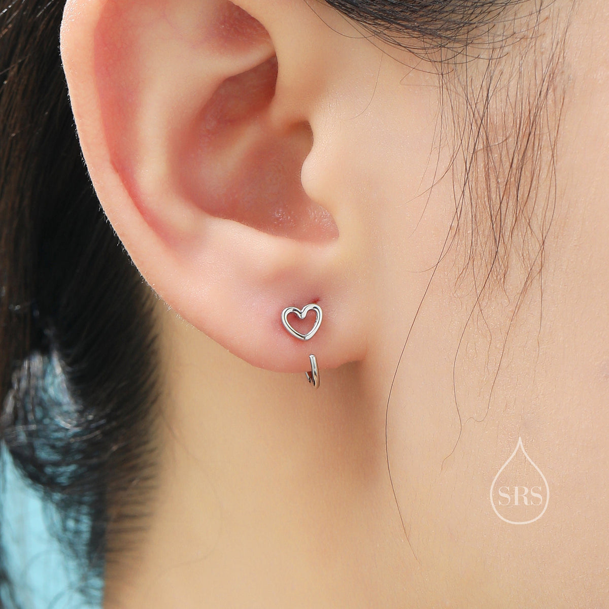 Tiny Open Heart Huggie Hoop Earrings in Sterling Silver, Silver, Gold or Rose Gold, Dainty Little Heart Open Threader, Threader Hoop