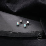 Tiny 3mm Aqua Green Opal Screw Back Earrings in Sterling Silver, Small Opal Stud, Blue Green Opal Screw Back Earrings, Fire Opal