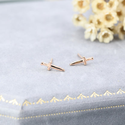 Tiny Little Dagger Sword Stud Earrings in Sterling Silver - Stacking Earrings
