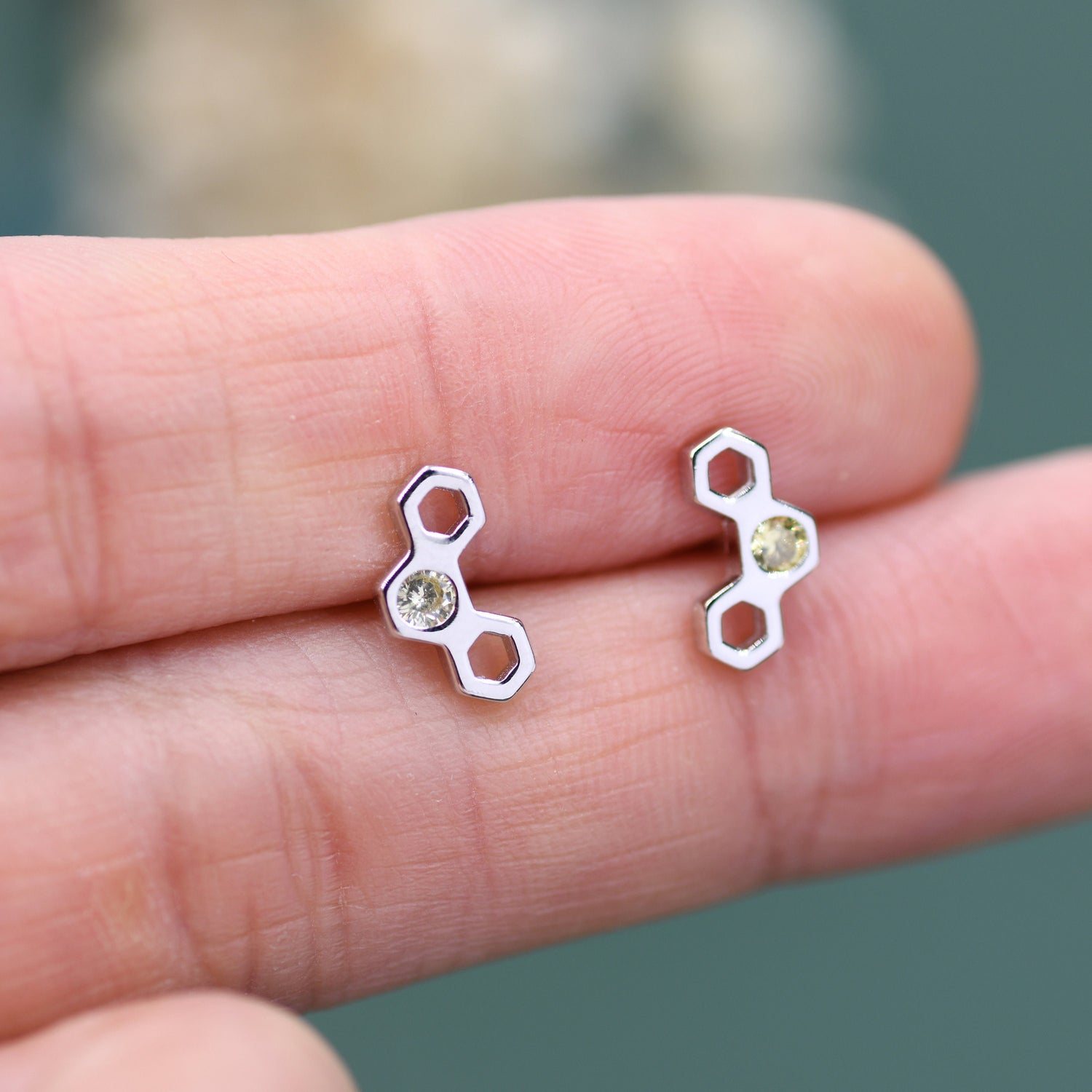 Tiny Honeycomb Yellow CZ Stud Earrings