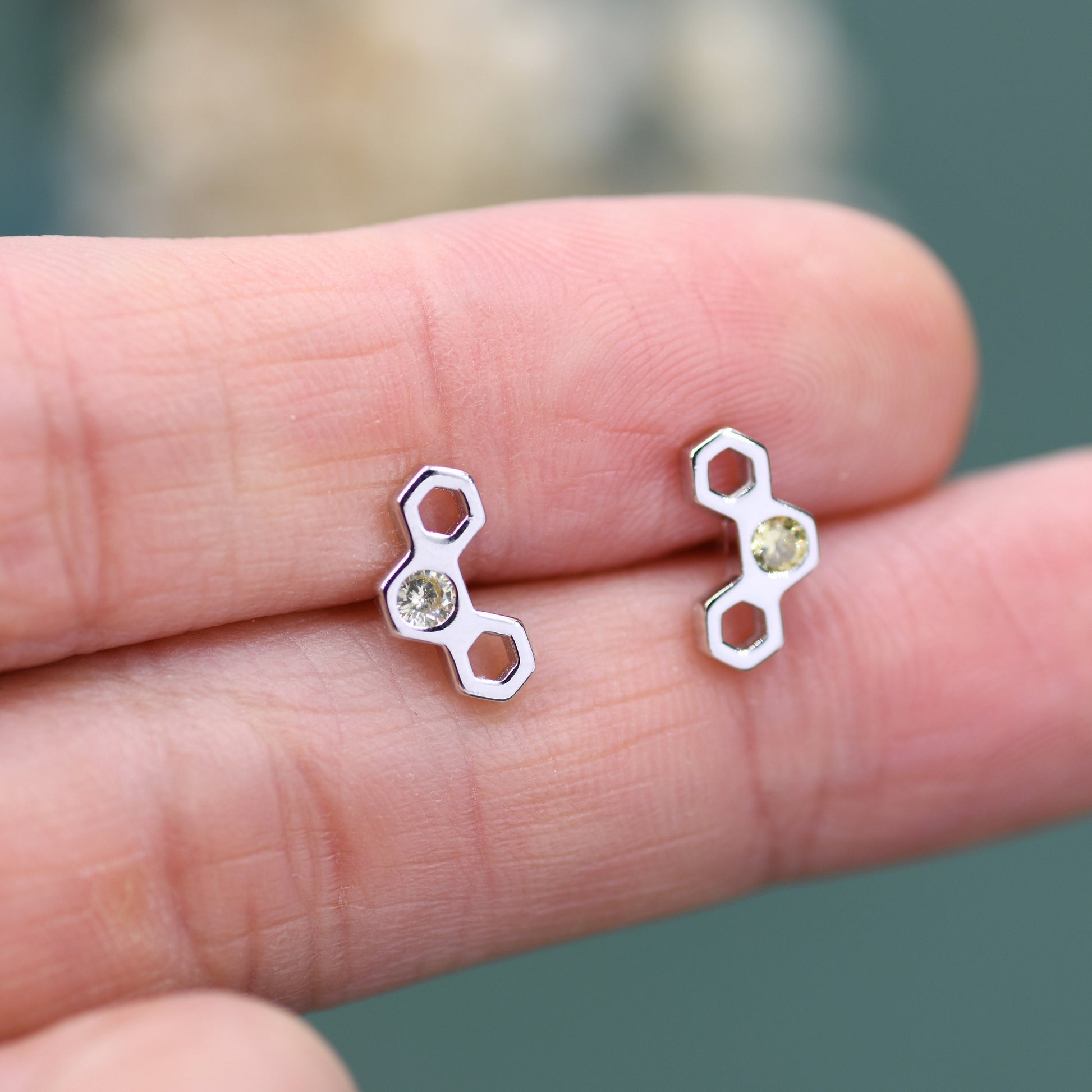 Tiny Honeycomb Stud Earrings in Sterling Silver, Silver or Gold, Nature Inspired