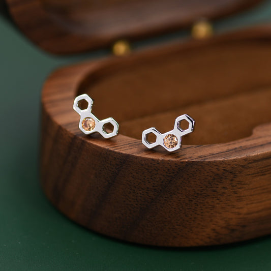 Small Honeycomb Stud Earrings in Sterling Silver, Silver or Gold,  Nature Inspired