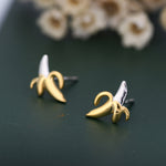 Tiny Banana Stud Earrings in Sterling Silver with Partial Gold Plate, Cute and Quirky Food Jewellery, Fruit Earrings, Banana Earrings