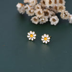 Enamel Daisy Flower Stud Earrings in Sterling Silver, Daisy Flower Earrings, Tiny Flower Earrings