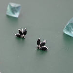 Tiny Black CZ Marquise Cluster Stud Earrings in Sterling Silver, Marquise Fan Stud, CZ Crown Stud, Three Marquise Stud