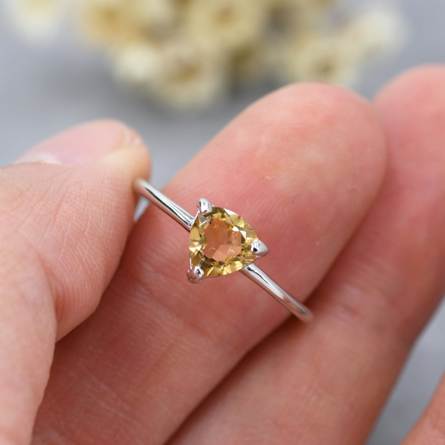 Trillion Cut Citrine Gemstone Ring