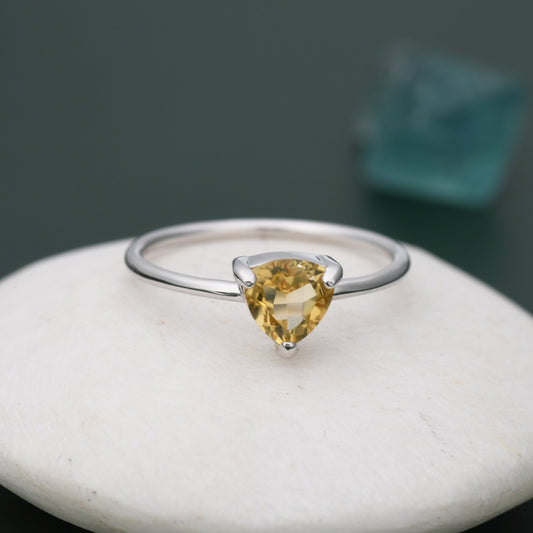 Genuine Yellow Citrine Ring in Sterling Silver, US 5-8, Natural Trillion Cut Citrine Ring, Stacking Rings,