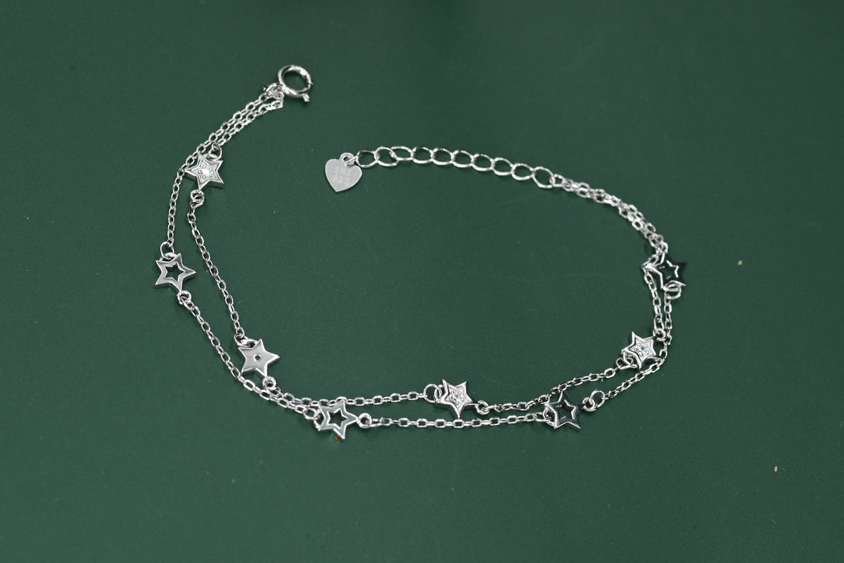 Double Layer Star Bracelet in Sterling Silver, Floating Star Bracelet, Silver Star Bracelet, Tiny Star Bracelet