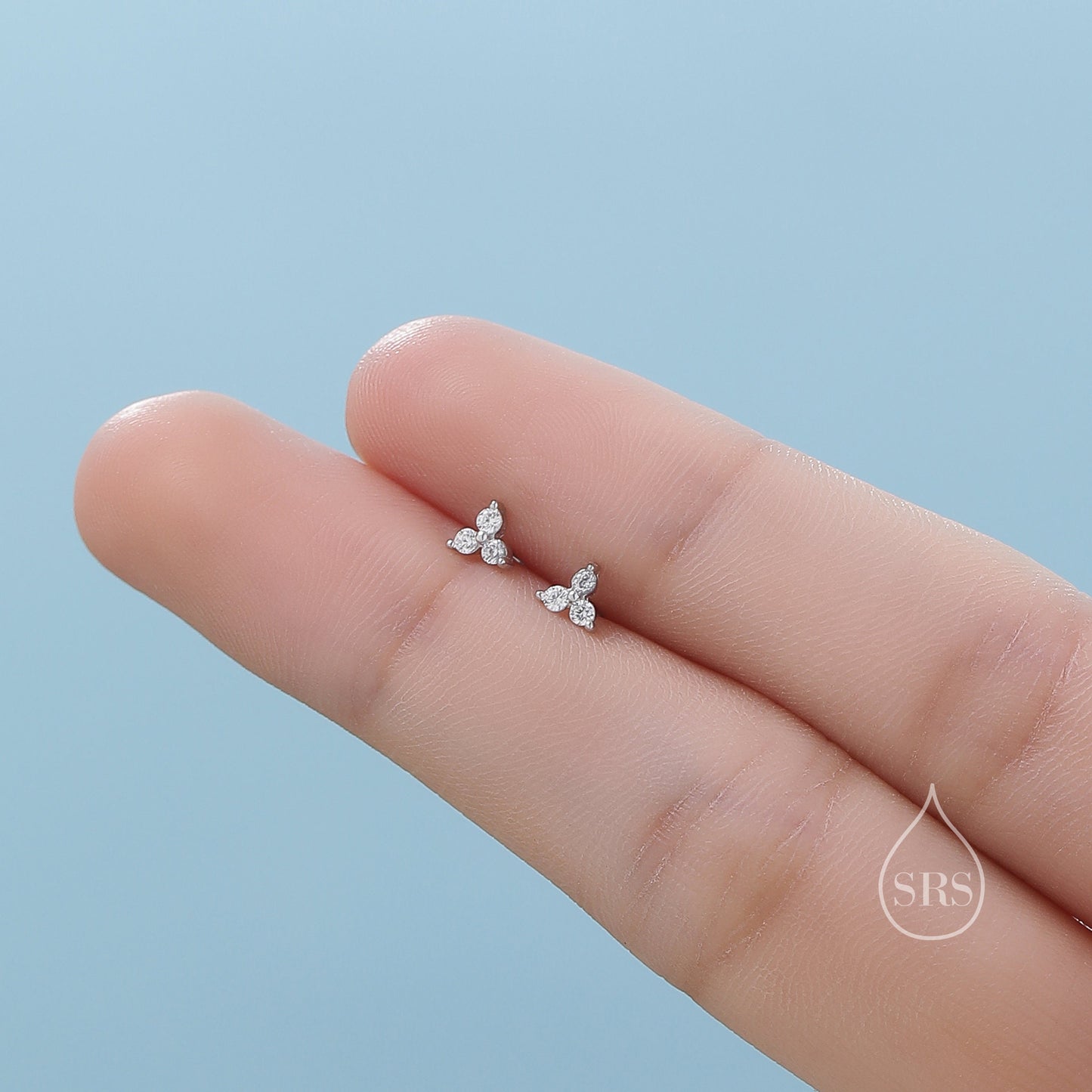 Very Tiny Three Dot Trio Stud Earrings in Sterling Silver with Sparkly CZ Crystals, Simple and Minimalist, Geometric and Discreet