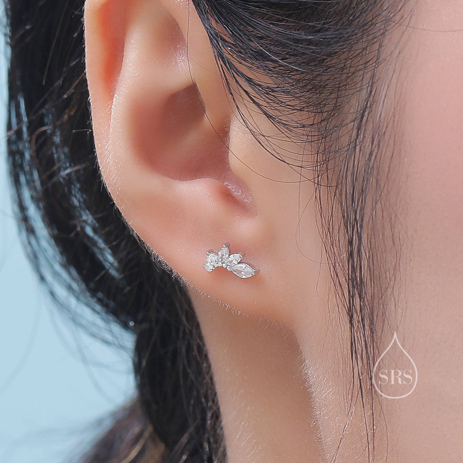 Mini Marquise CZ 16G Internally Threaded Flat Back Earrings in Sterling Silver