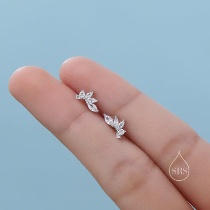 Mini Marquise CZ Earrings, Internally Threaded Flat Back Earrings in Sterling Silver, Marquise Earrings, Screw Back Earrings